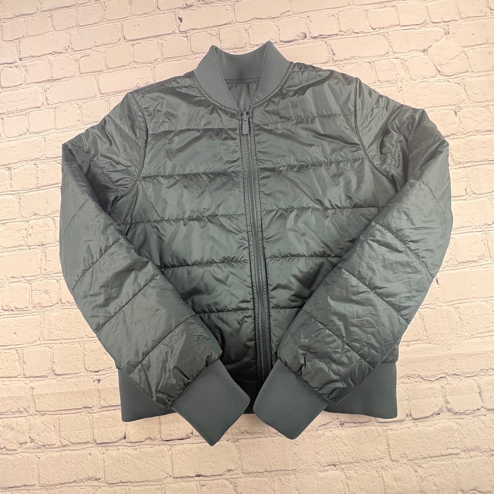 Lululemon Reversible Non-Stop Bomber Jacket Women 4 Jasper Green Quilted Puffer